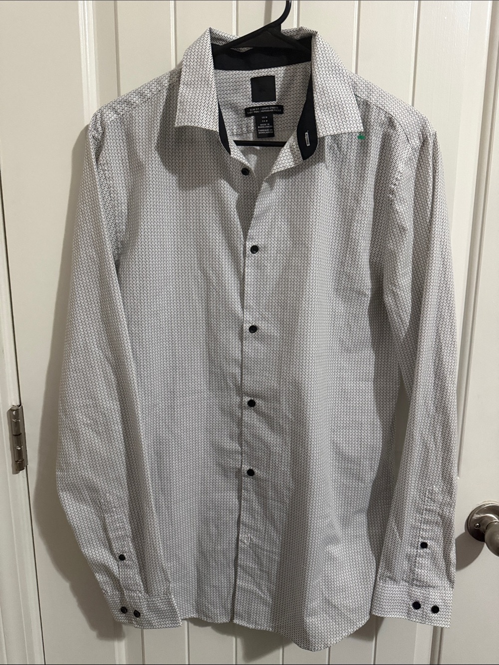 Slim Fit White Micro-Pattern Men’s Dress Shirt Medium